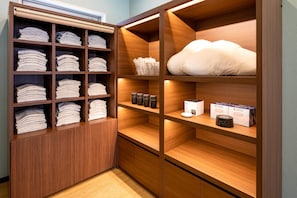 Premium bedding, desk, blackout curtains, soundproofing