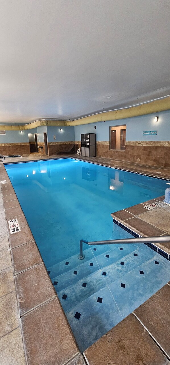 Indoor pool, open 6:00 AM to midnight, sun loungers