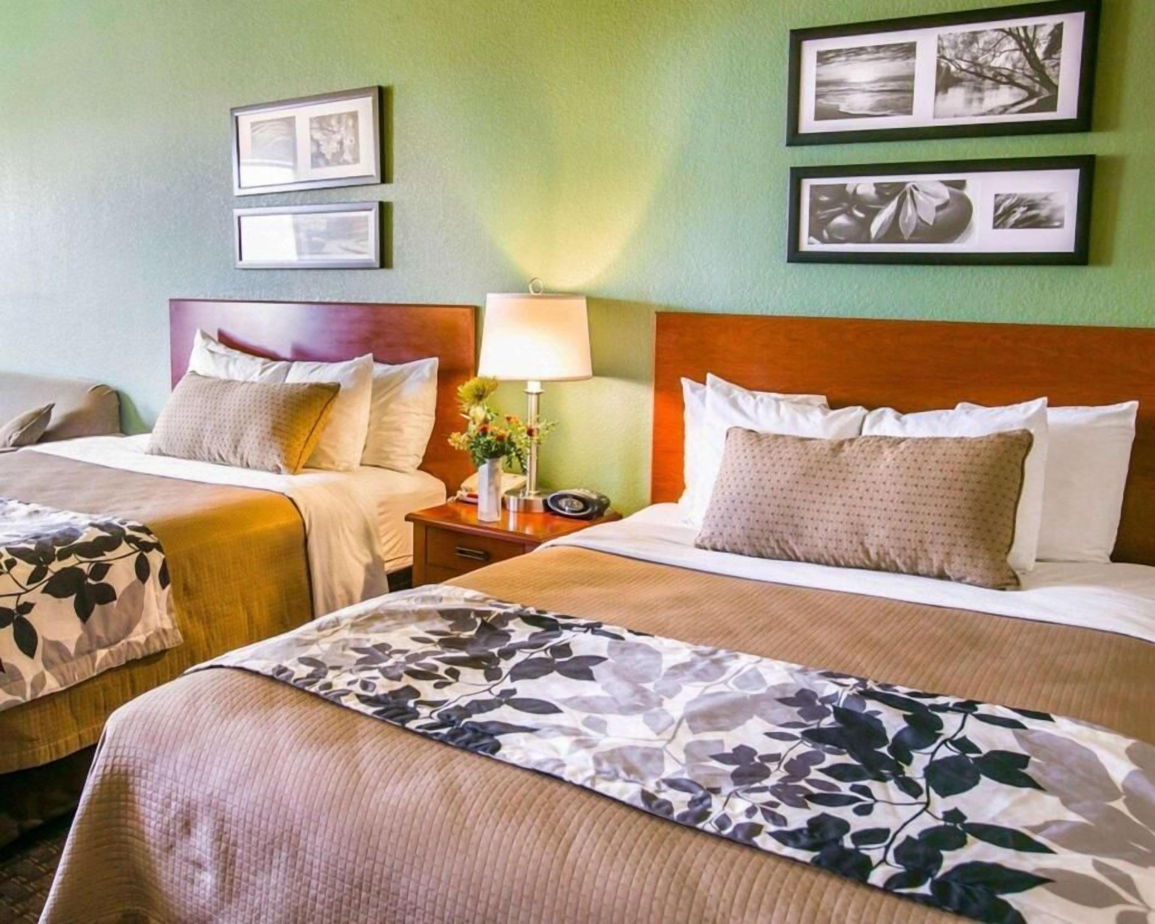 Pillow-top beds, desk, blackout curtains, iron/ironing board