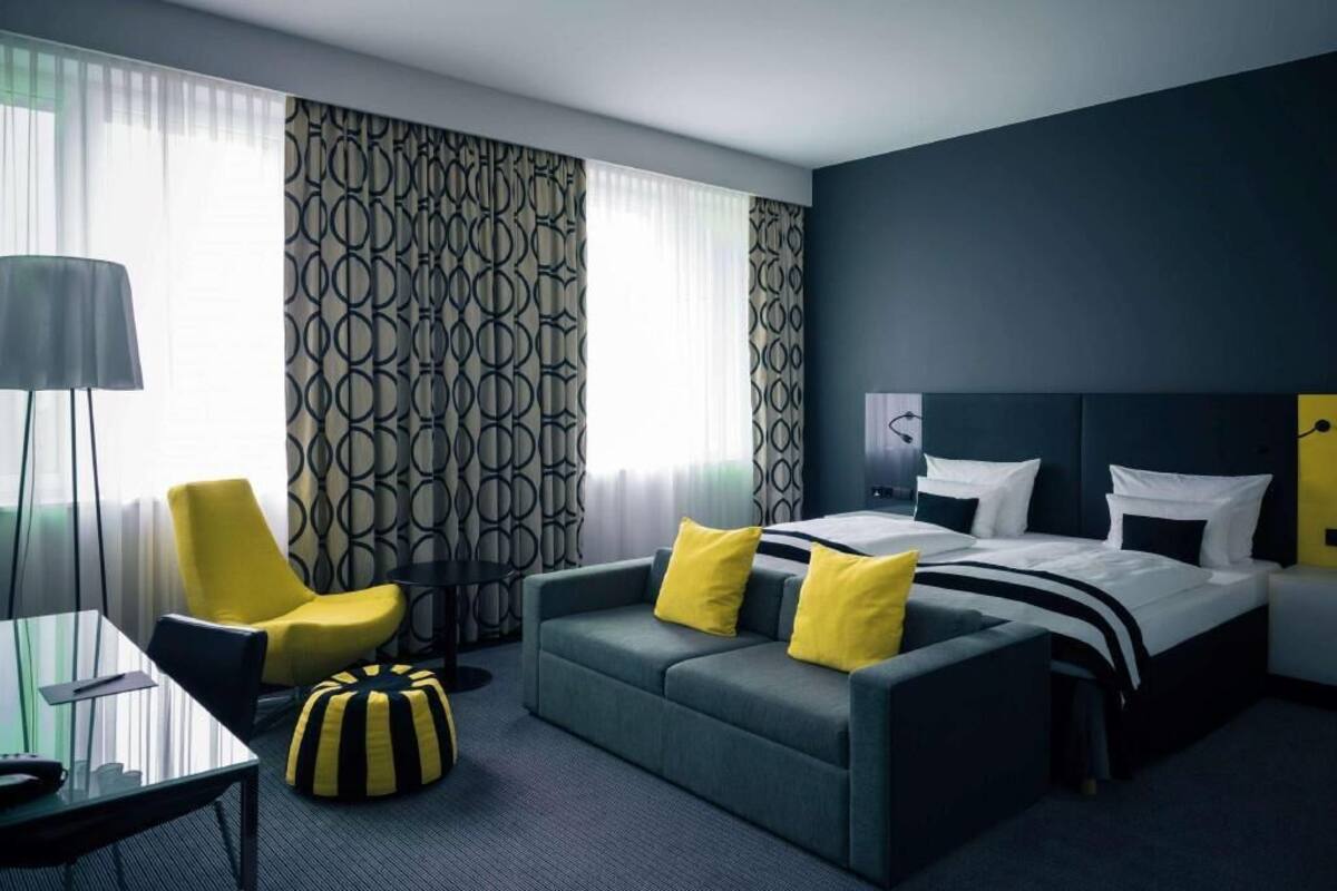 In-room safe, desk, laptop workspace, blackout curtains