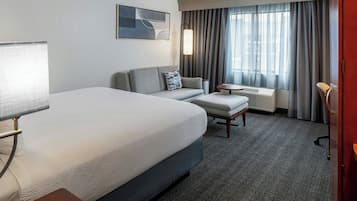 Premium bedding, down comforters, desk, laptop workspace