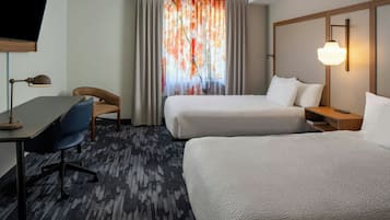 Hypo-allergenic bedding, down comforters, desk, laptop workspace