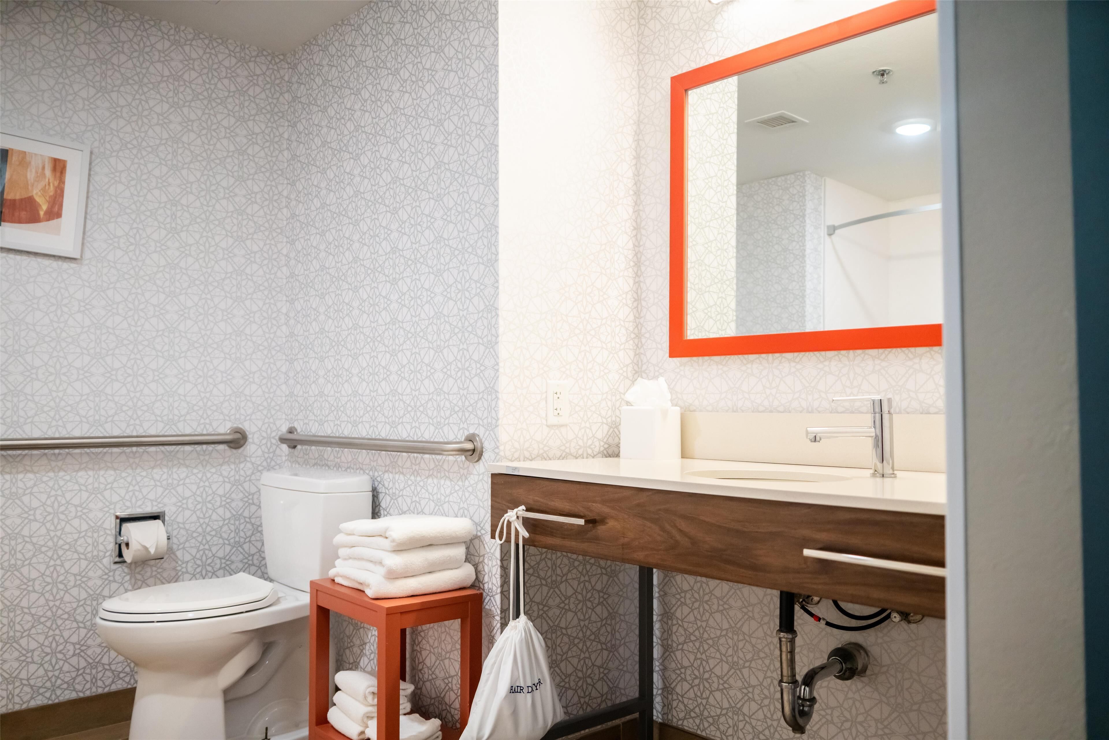 free toiletries, hair dryer, towels