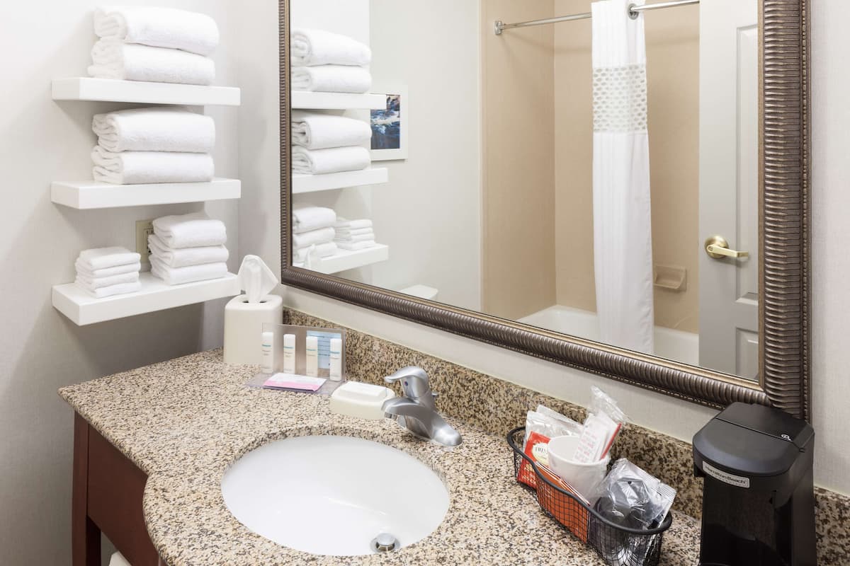 free toiletries, hair dryer, towels