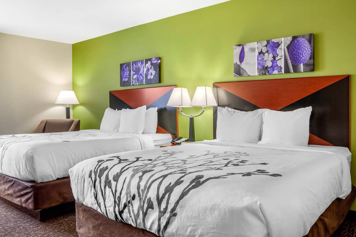 Standard Room, 2 Queen Beds, Non Smoking | Desk, blackout drapes, iron/ironing board, free cribs/infant beds
