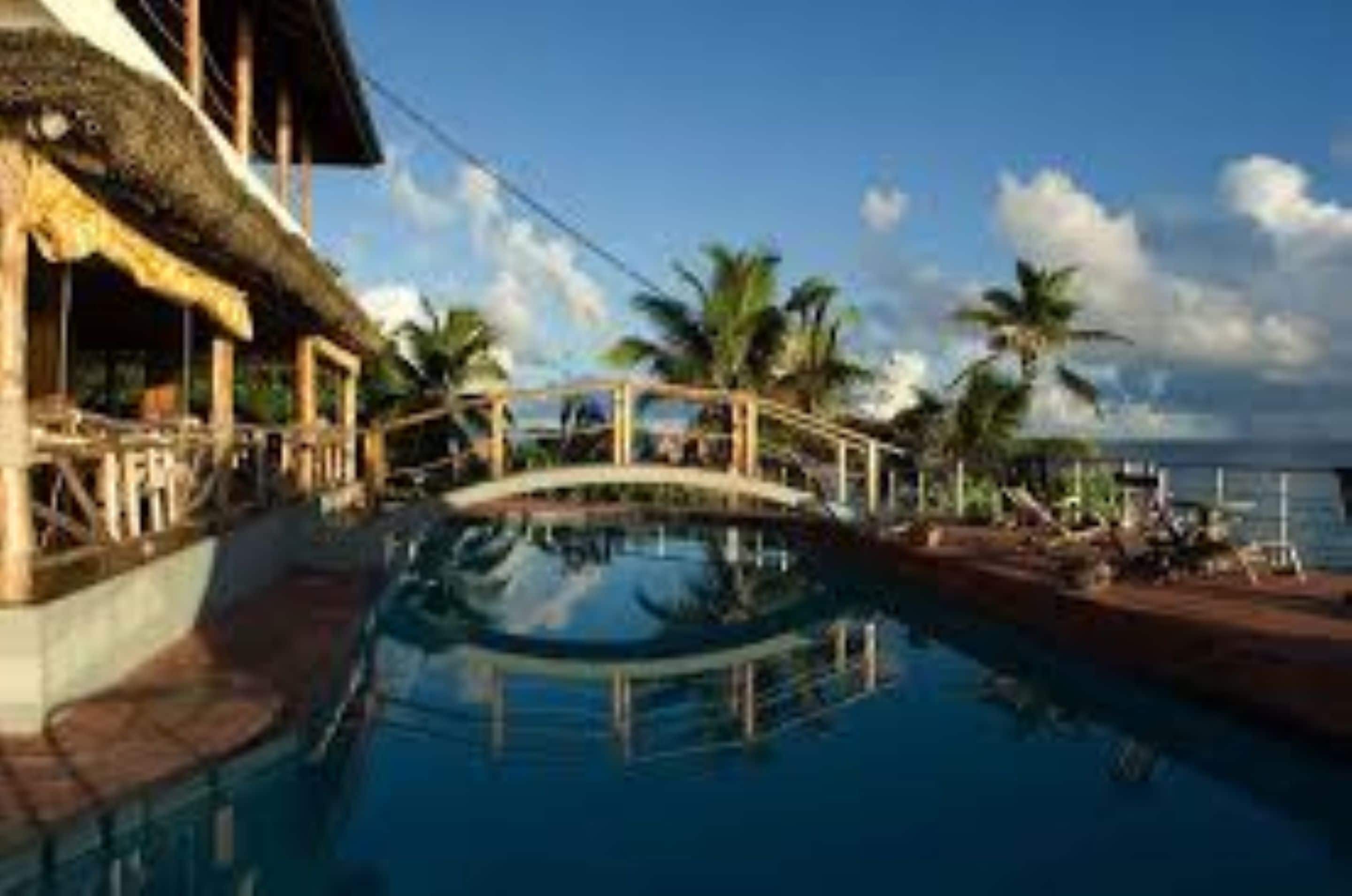 室外游泳池，池畔遮阳伞，日光浴躺椅