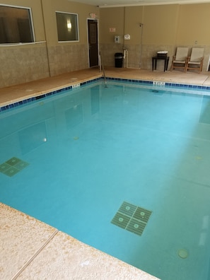 Indoor pool, open 9:00 AM to 9:00 PM, sun loungers