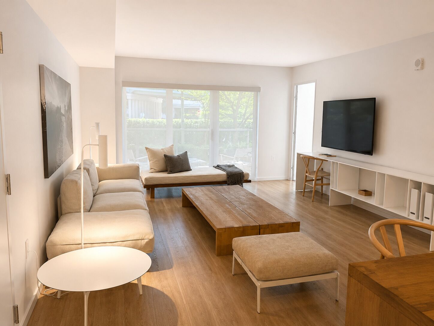 Deluxe Apartment, Multiple Beds | Living area | 65-inch Smart TV with digital channels, TV, streaming services