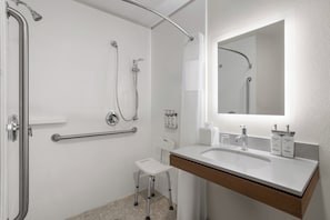 Studio Suite, 2 Queen Beds, Accessible (Accessible Tub) | Bathroom | Hair dryer, towels