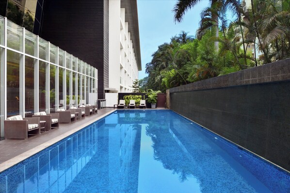 Outdoor pool, open 7:00 AM to 8:00 PM, pool umbrellas, pool loungers