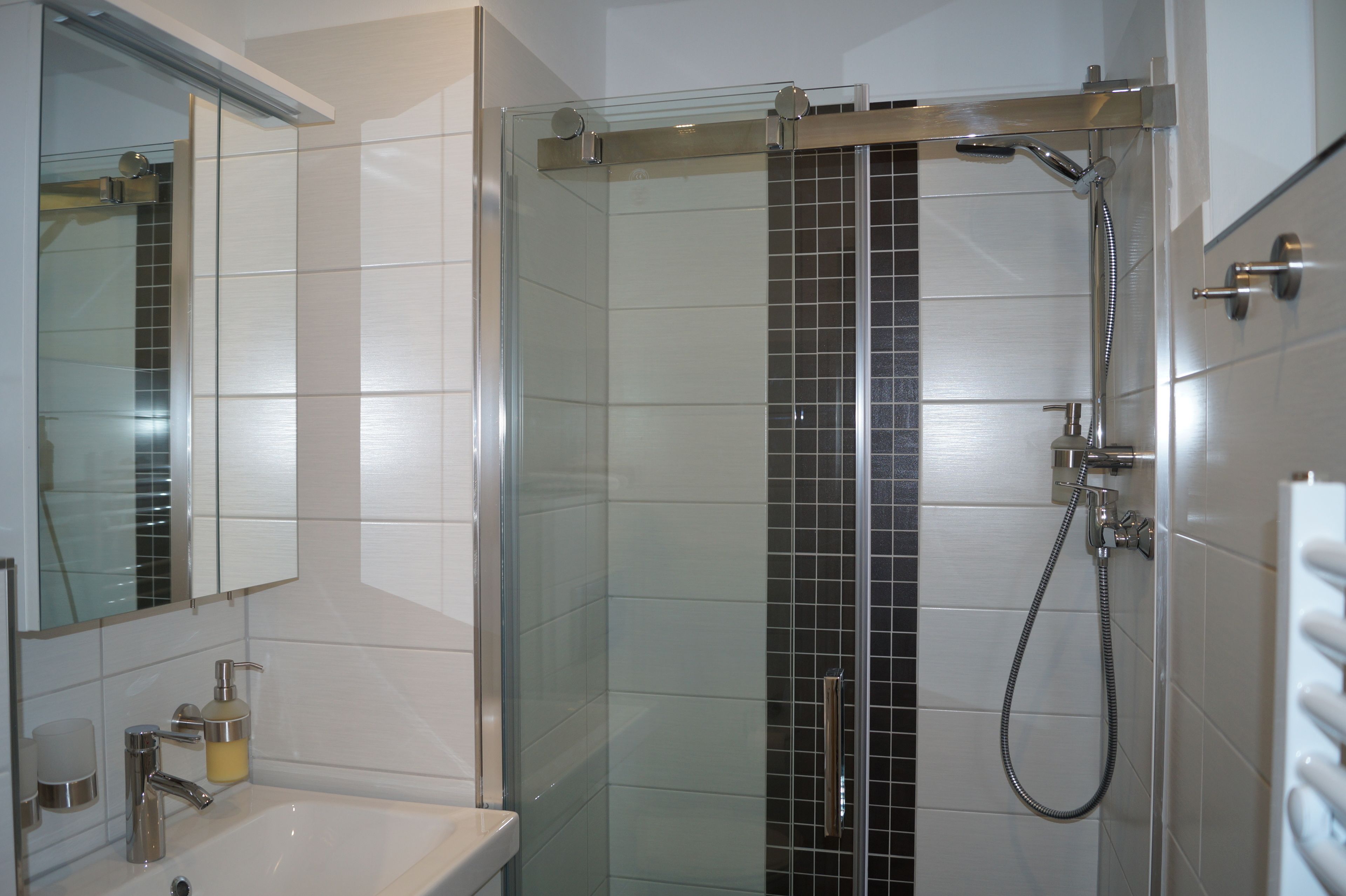 Dusche, Haartrockner, Handtücher, Seife
