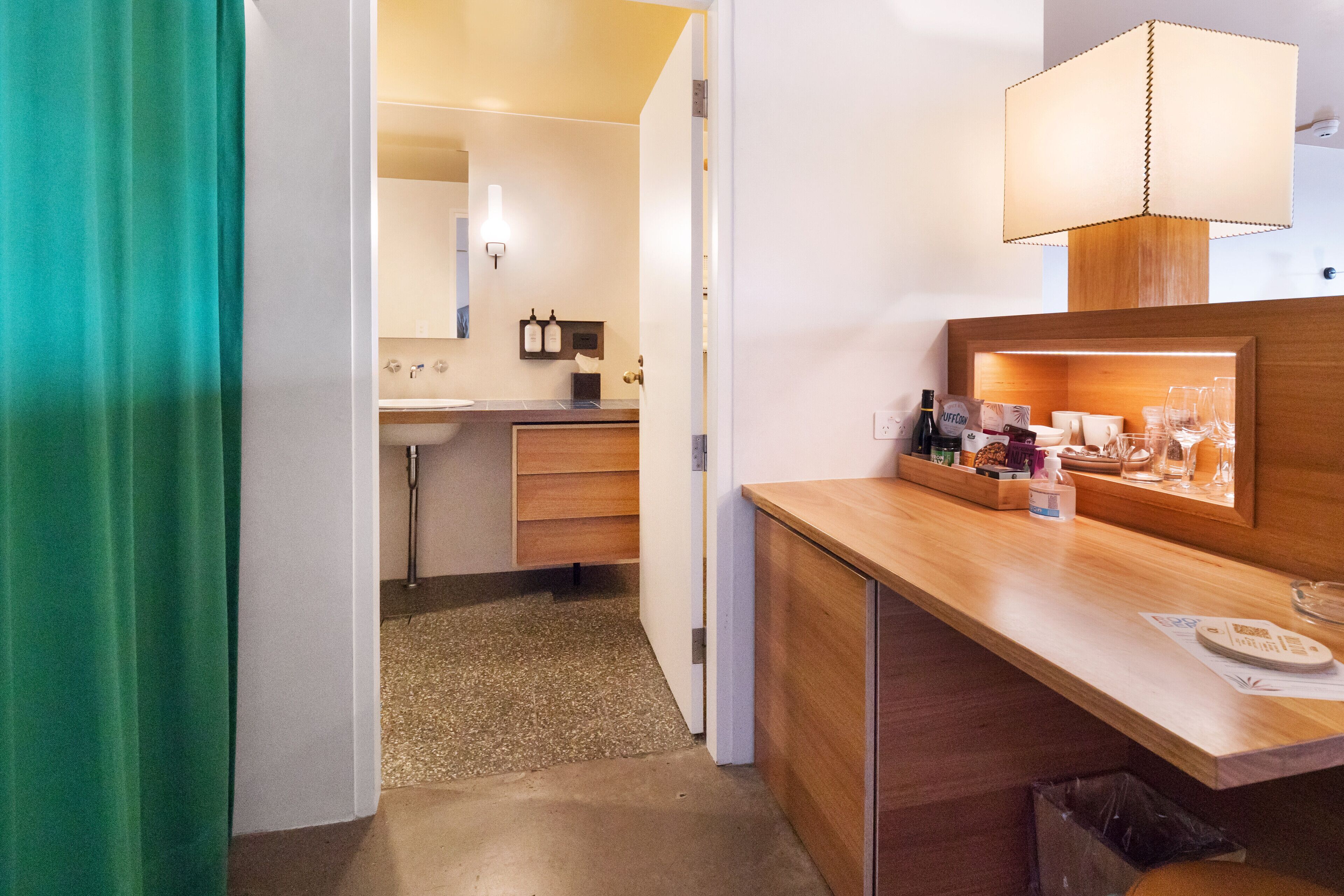 mini-fridge, electric kettle, toaster