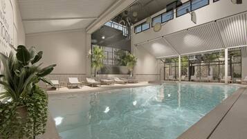 Indoor pool, open 8:00 AM to 8:00 PM, sun loungers