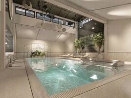Indoor pool, open 8:00 AM to 8:00 PM, sun loungers