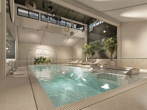 Indoor pool, open 8:00 AM to 8:00 PM, pool loungers - Grand Hôtel de Courtoisville (Saint-Malo)