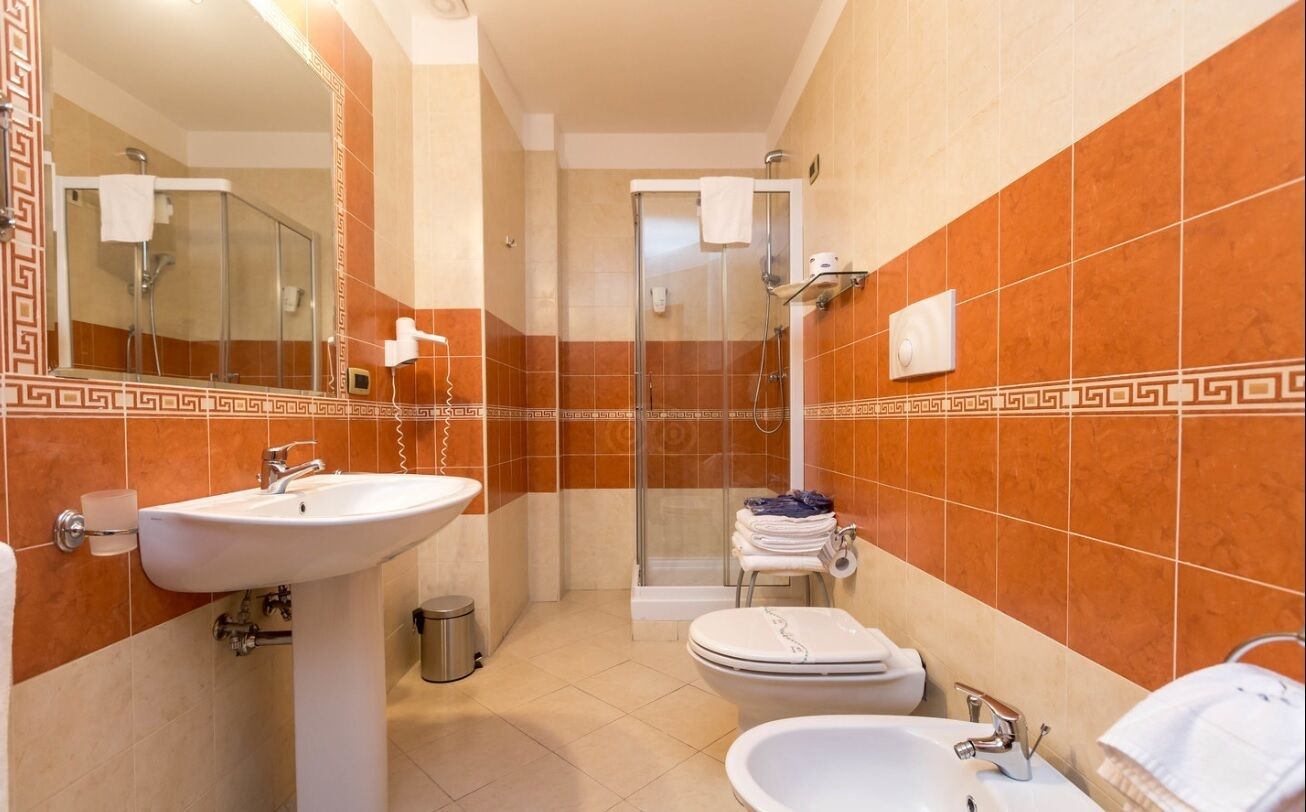 suite | bathroom | shower, hair dryer, bathrobes, slippers