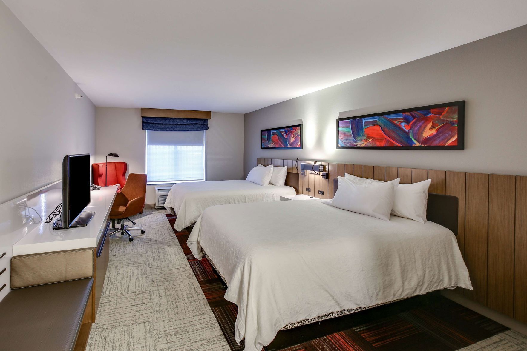 Premium bedding, laptop workspace, blackout curtains, iron/ironing board