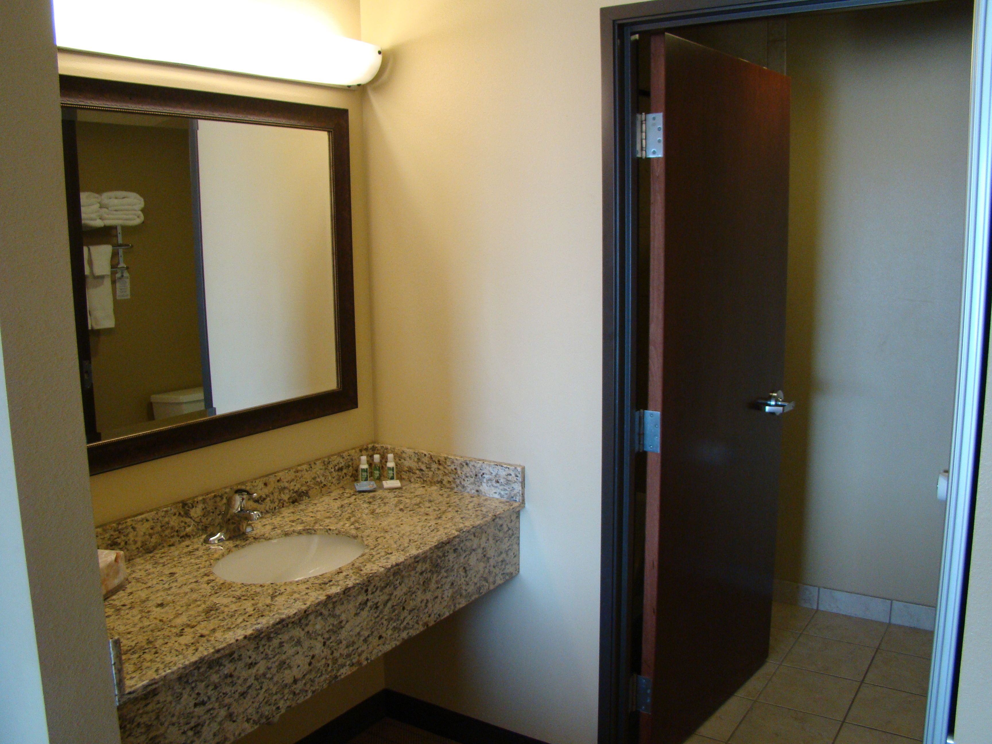 combined shower/bathtub, free toiletries, hair dryer, towels