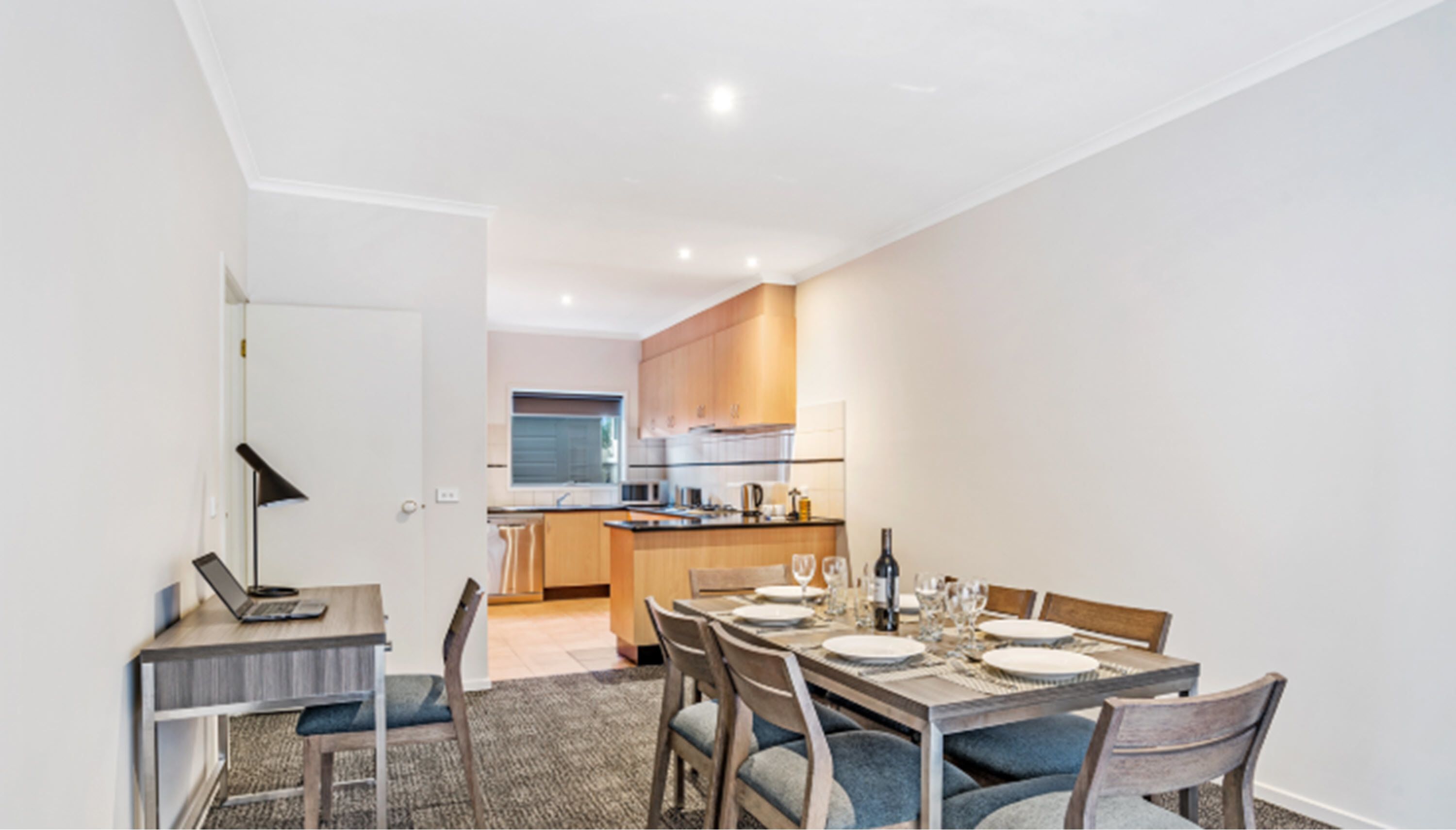 three bedroom townhouse | private kitchen | fridge, electric kettle, toaster, high chair