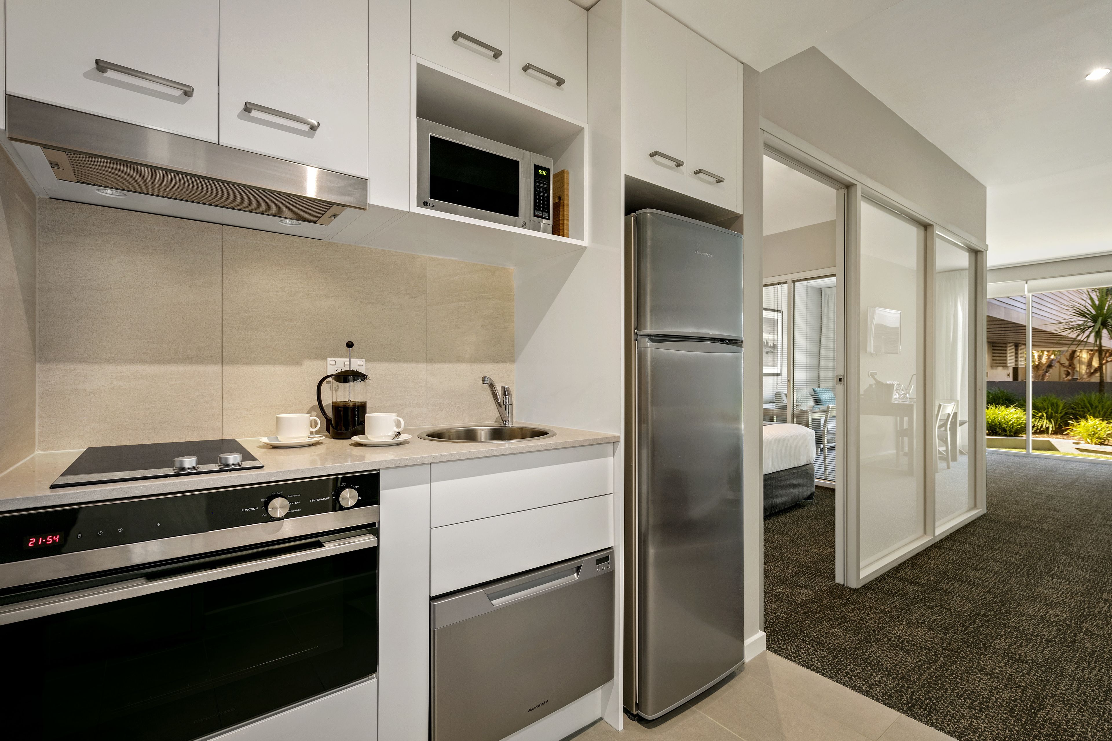 one bedroom apartment | private kitchen | fridge, electric kettle, toaster, high chair