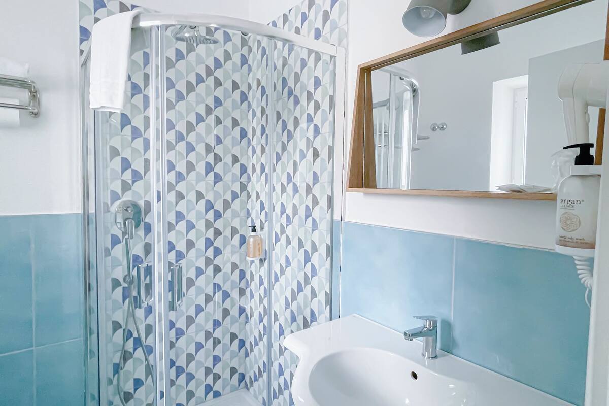 standard double room | bathroom | shower, towels