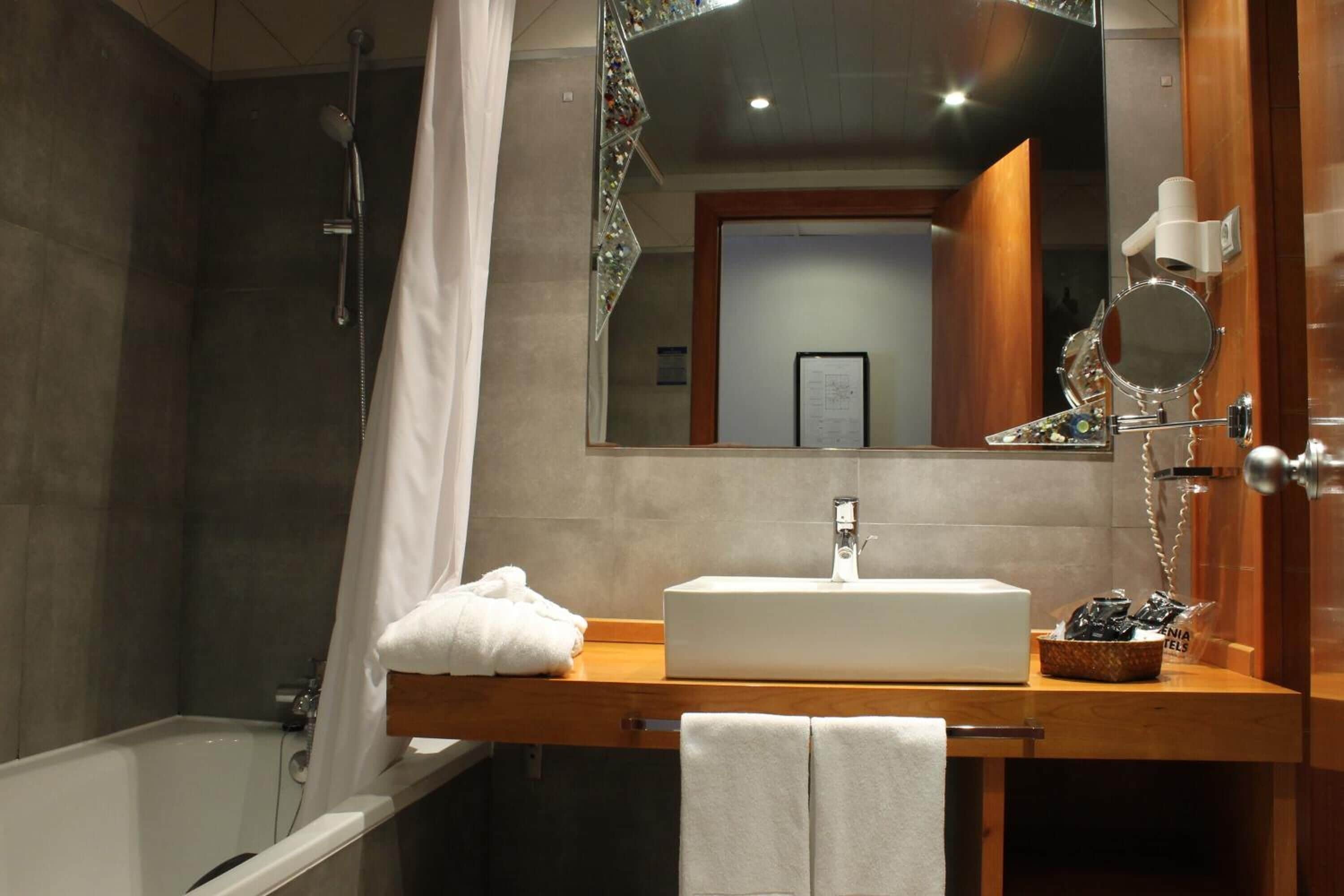 combined shower/bathtub, free toiletries, hair dryer, bidet