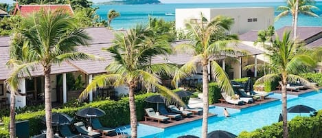 Outdoor pool, pool umbrellas