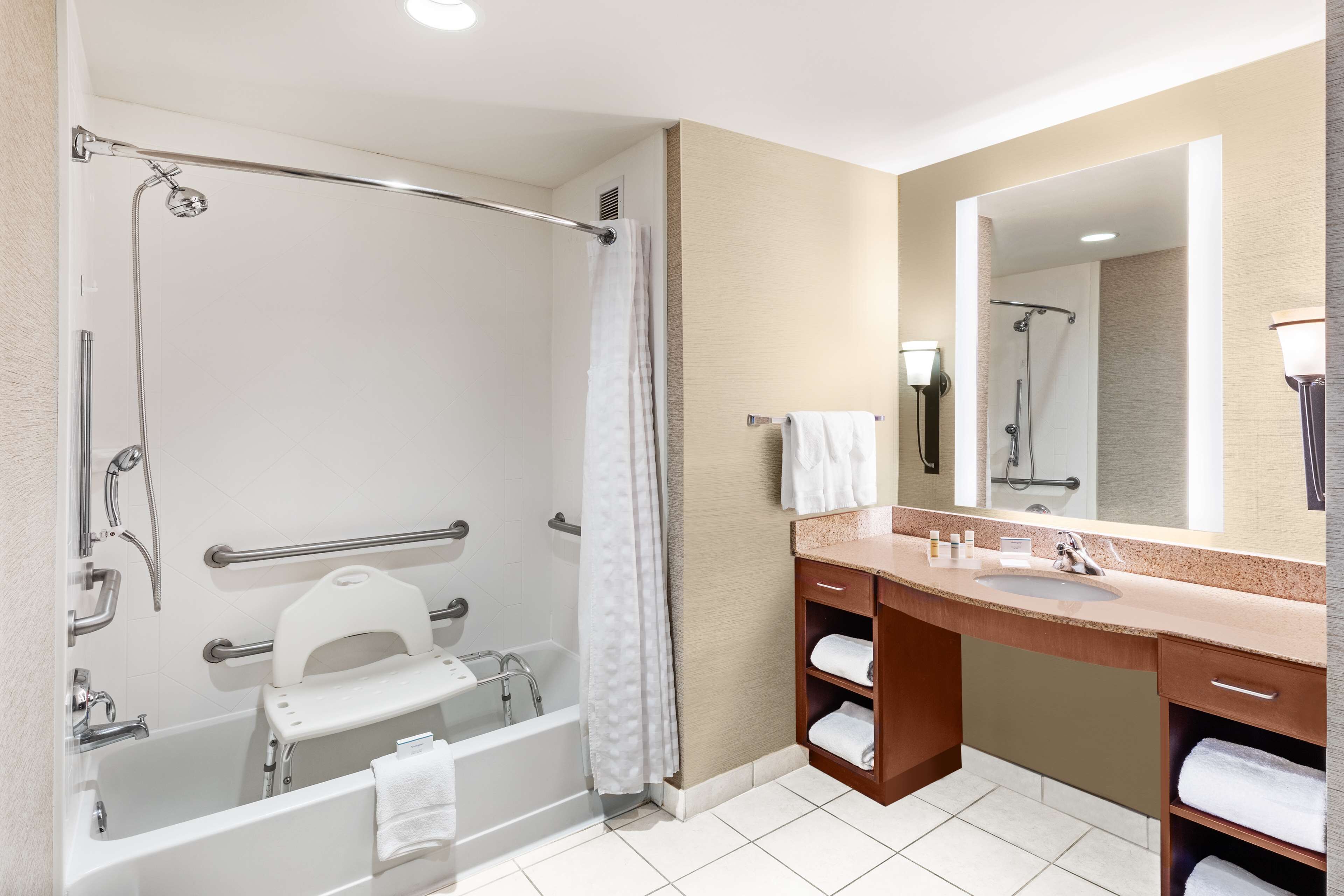 suite, 2 queen beds, accessible, bathtub (mobility & hearing) | bathroom | free toiletries, hair dryer, towels