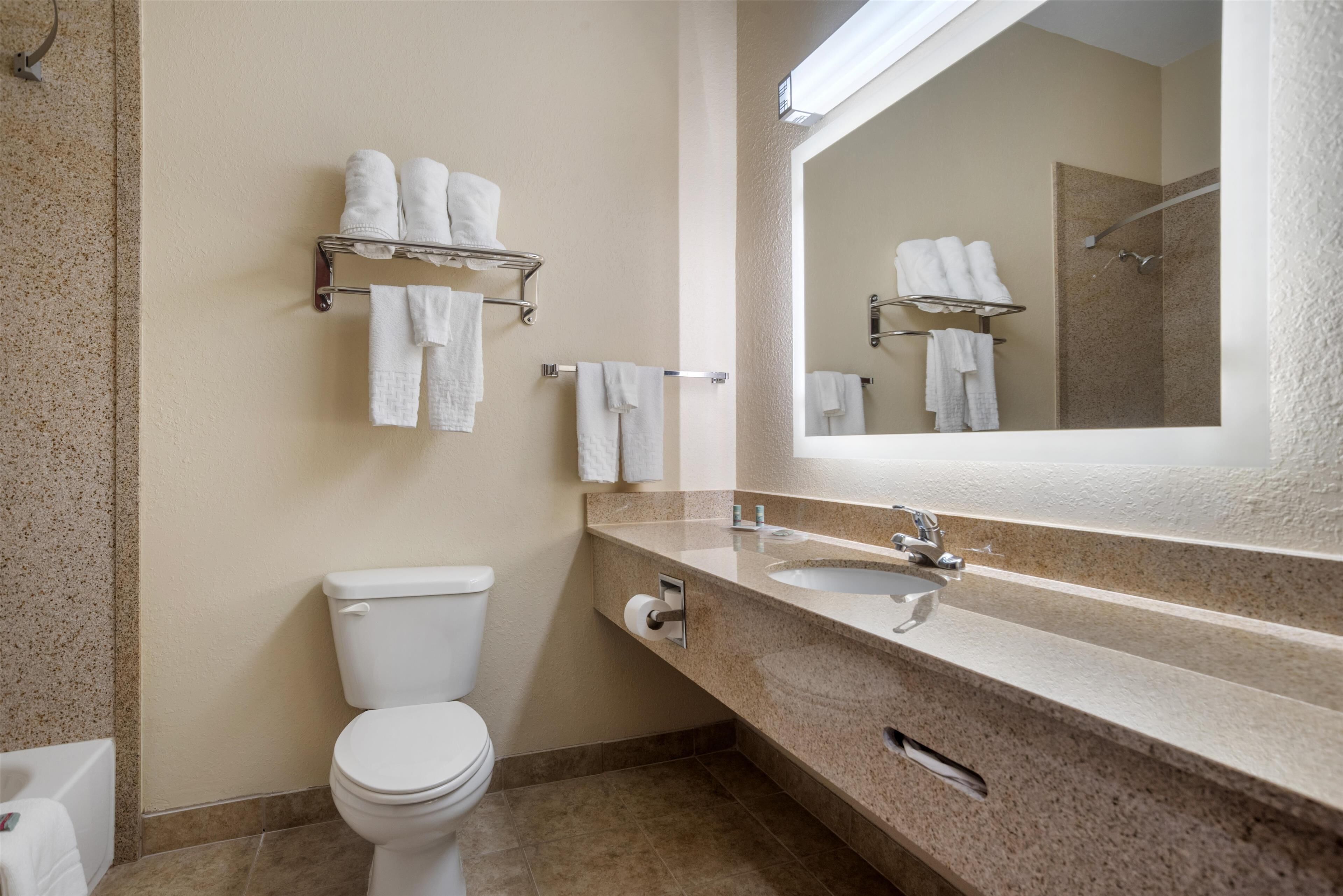standard room, 1 king bed, non smoking, refrigerator & microwave | bathroom | combined shower/bathtub, free toiletries, hair dryer, towels