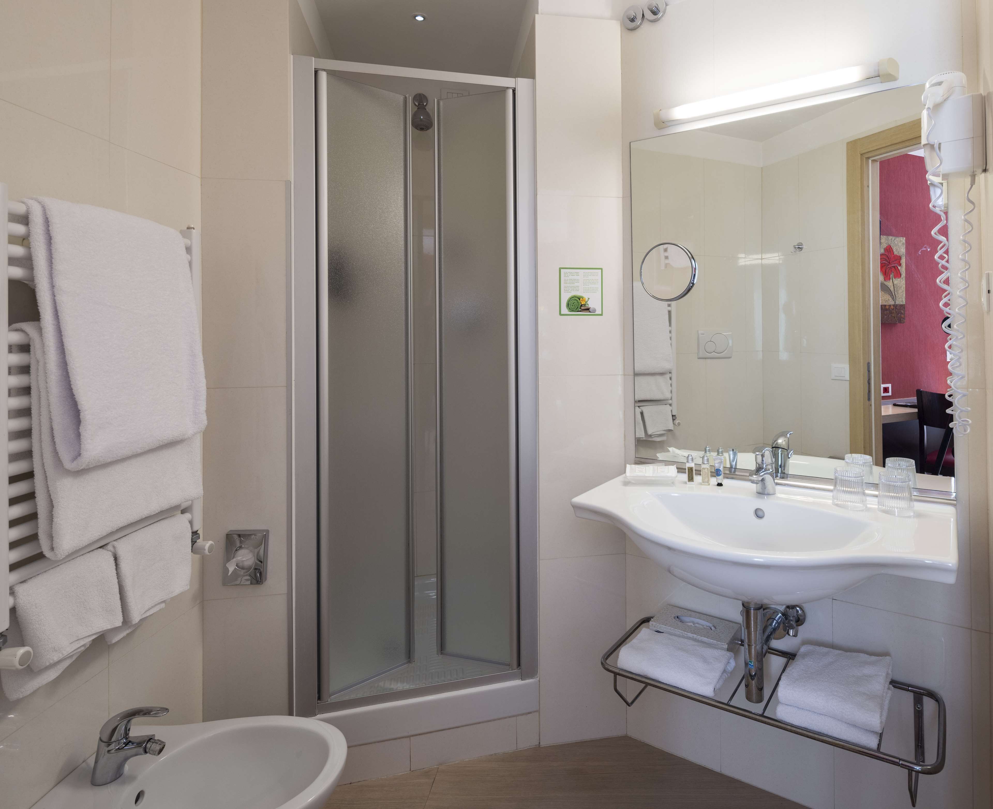 shower, free toiletries, hair dryer, bidet