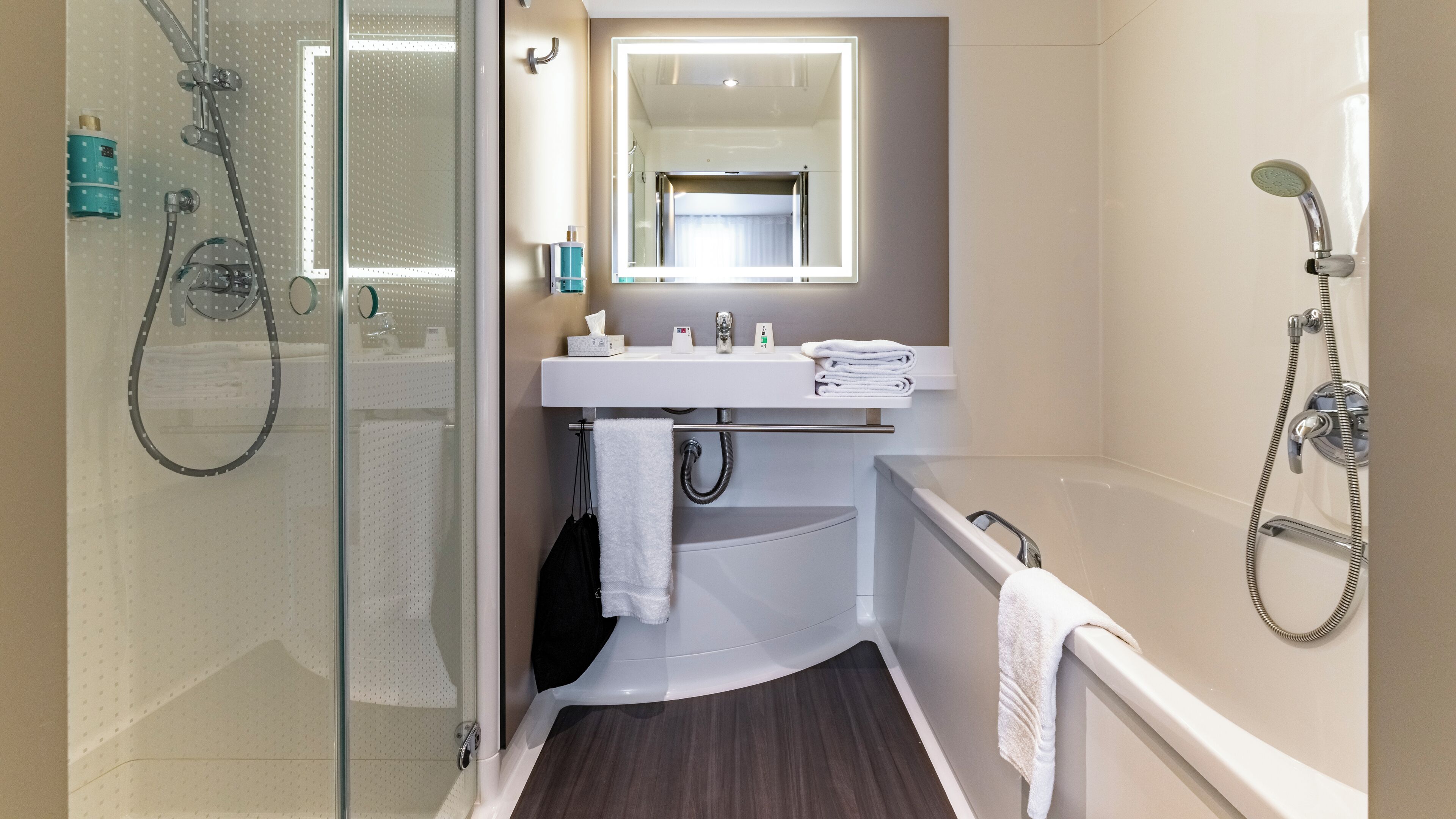 separate bathtub and shower, rainfall showerhead