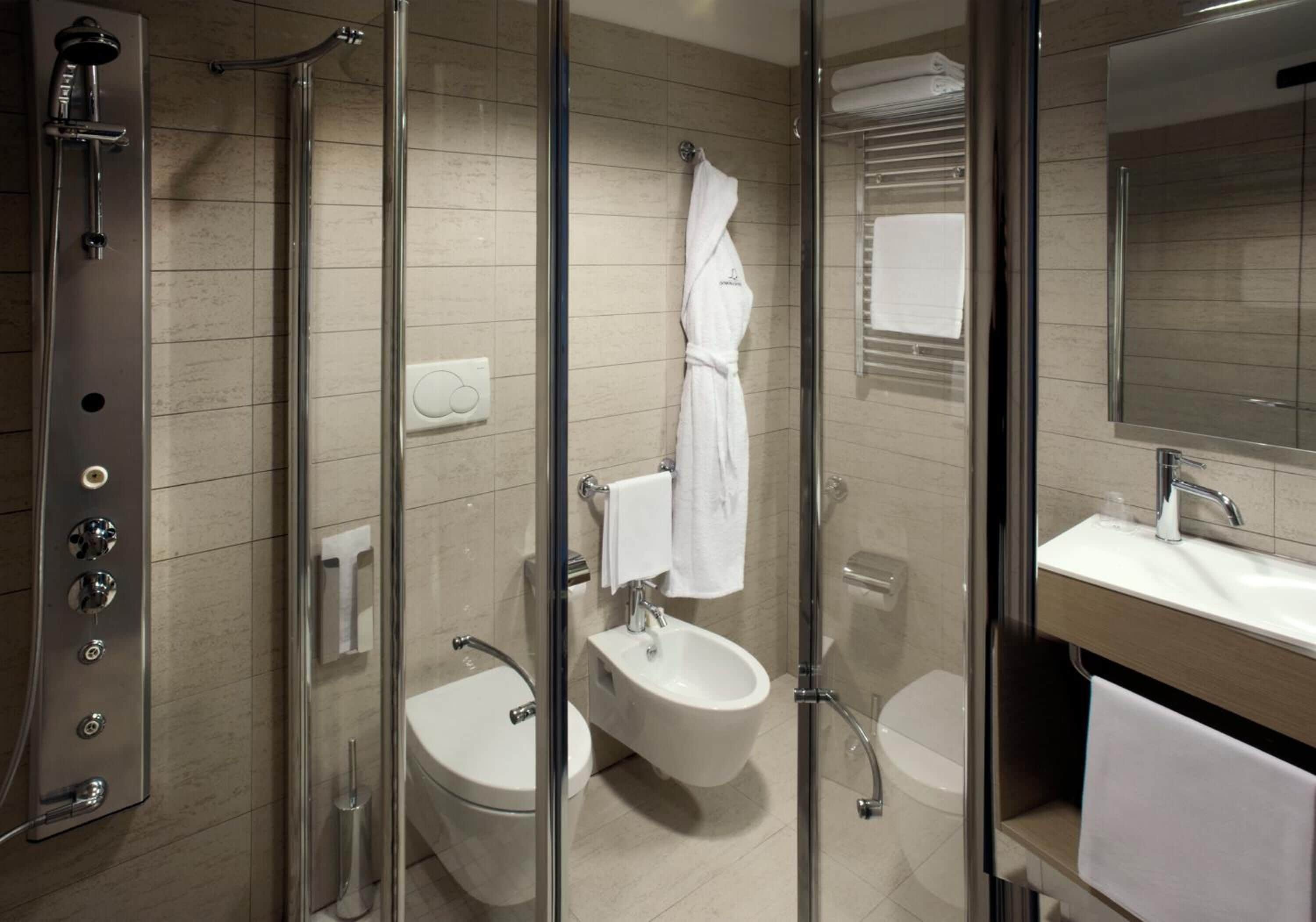 shower, free toiletries, hair dryer, bathrobes