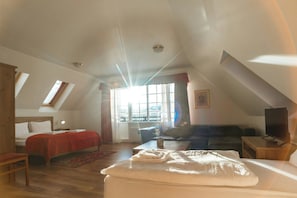 Desk, soundproofing, iron/ironing board (on request), rollaway beds