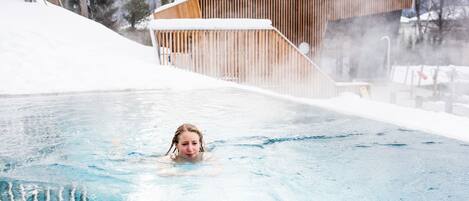 Indoor pool, outdoor pool, open 9:00 AM to 8:00 PM, pool loungers