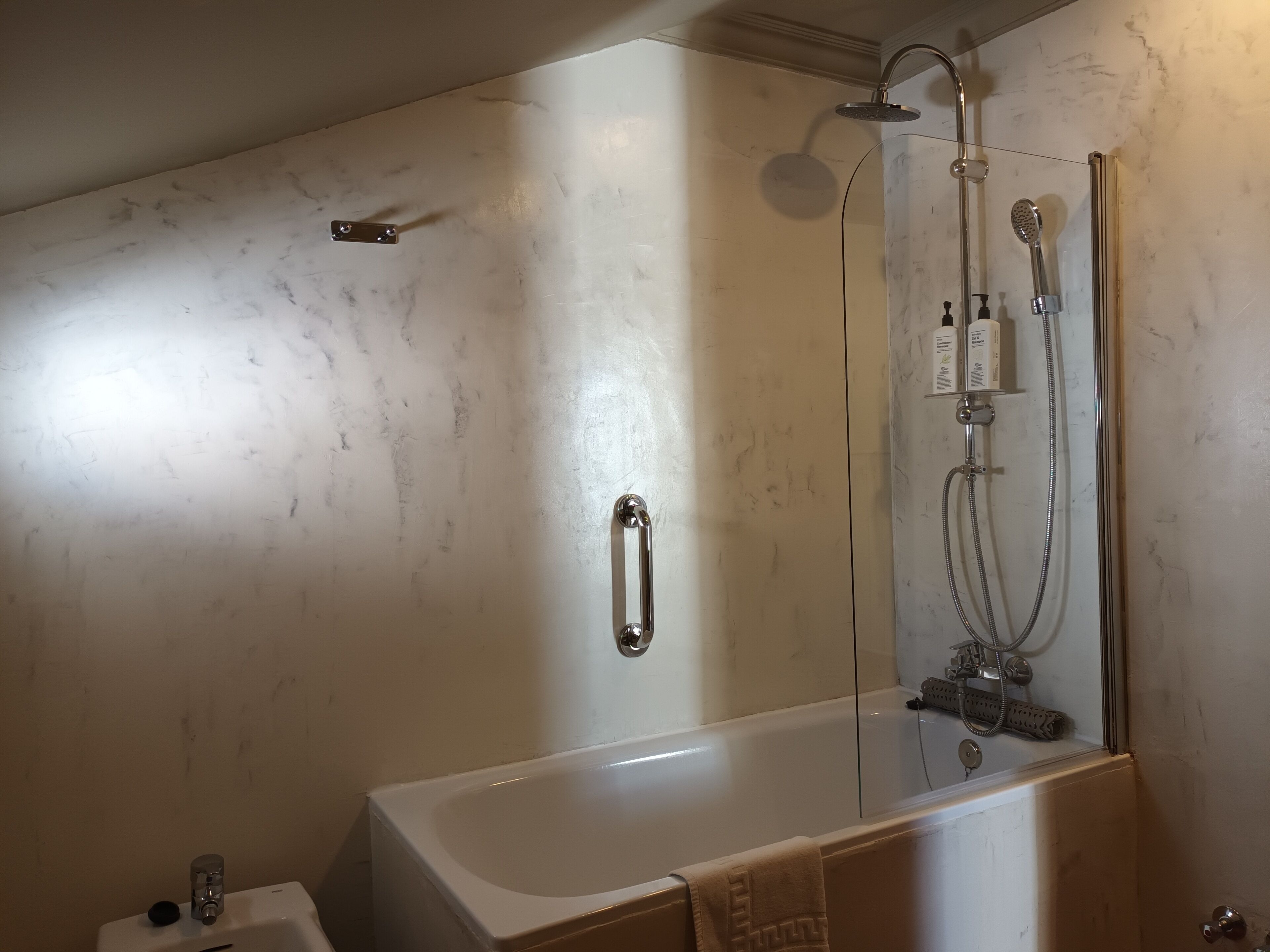 room with terrace | bathroom | hair dryer, towels