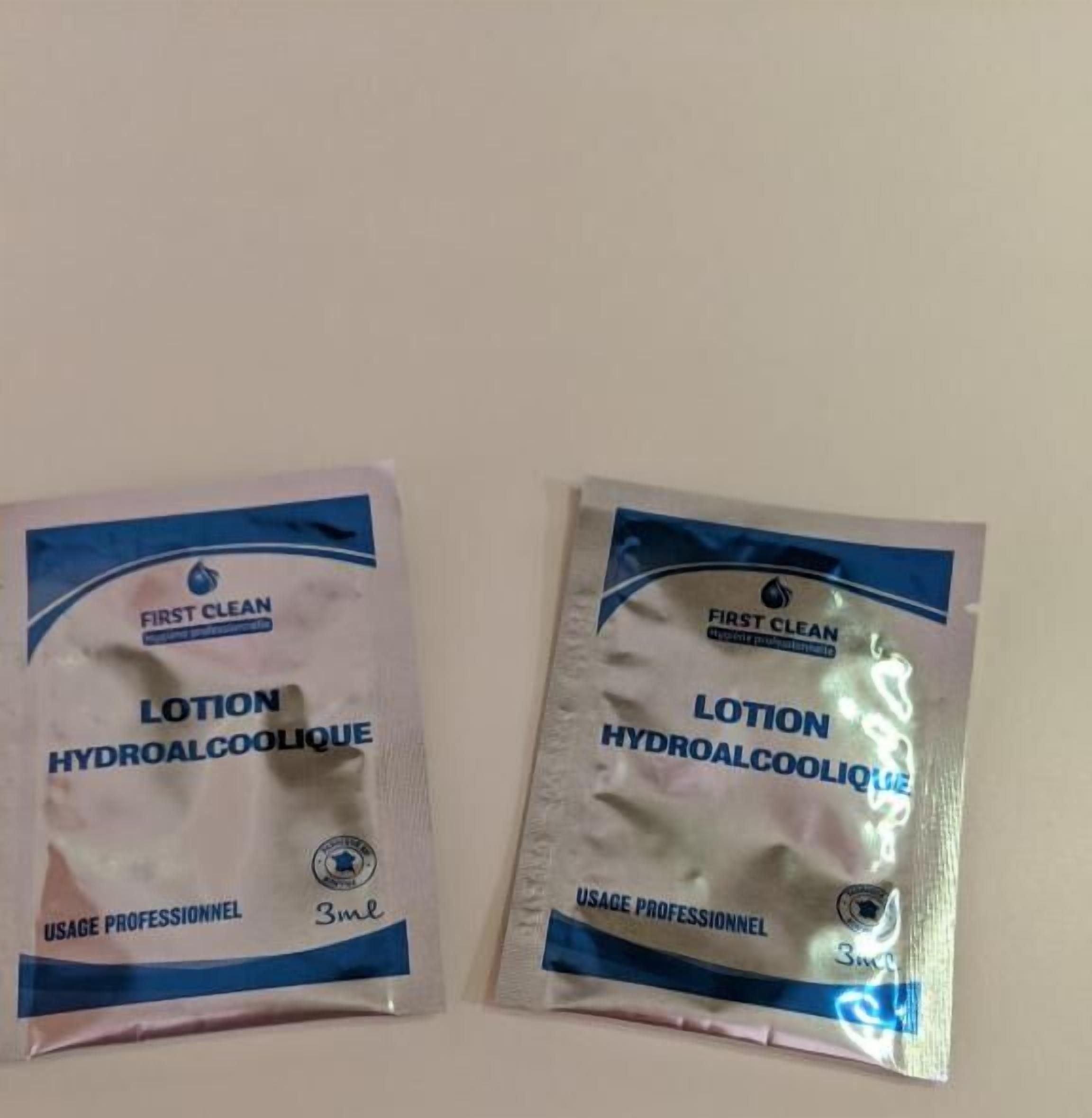 Two packages of First Clean Hydralcoolique lotion.
