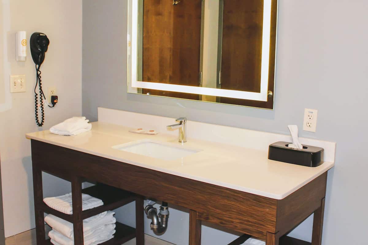 combined shower/bathtub, hydromassage showerhead, free toiletries