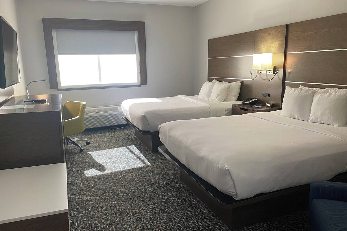 Standard Room, 2 Queen Beds, Non Smoking | Desk, laptop workspace, blackout drapes, iron/ironing board