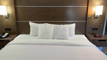 Desk, laptop workspace, blackout curtains, iron/ironing board