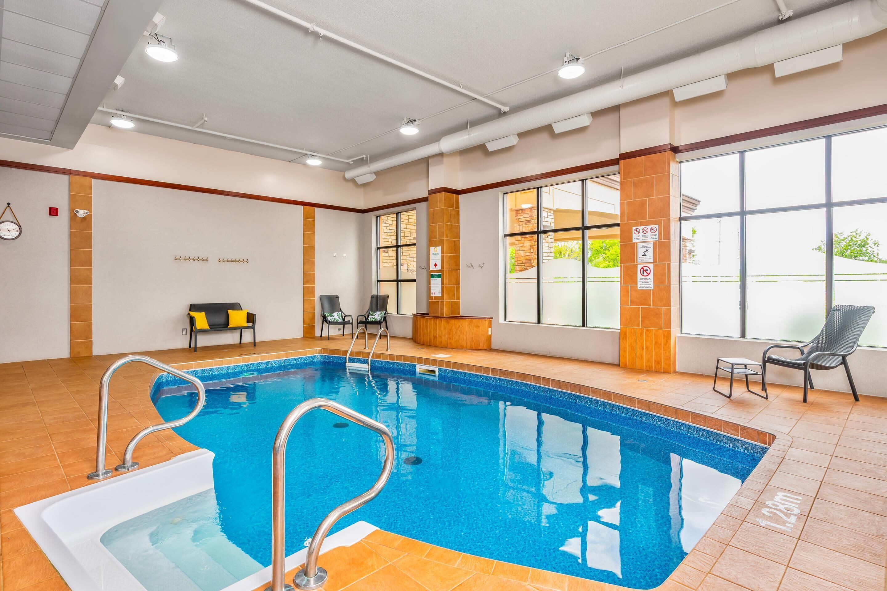 indoor pool, pool loungers