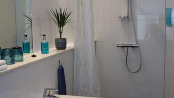 Shower, free toiletries, hair dryer, towels