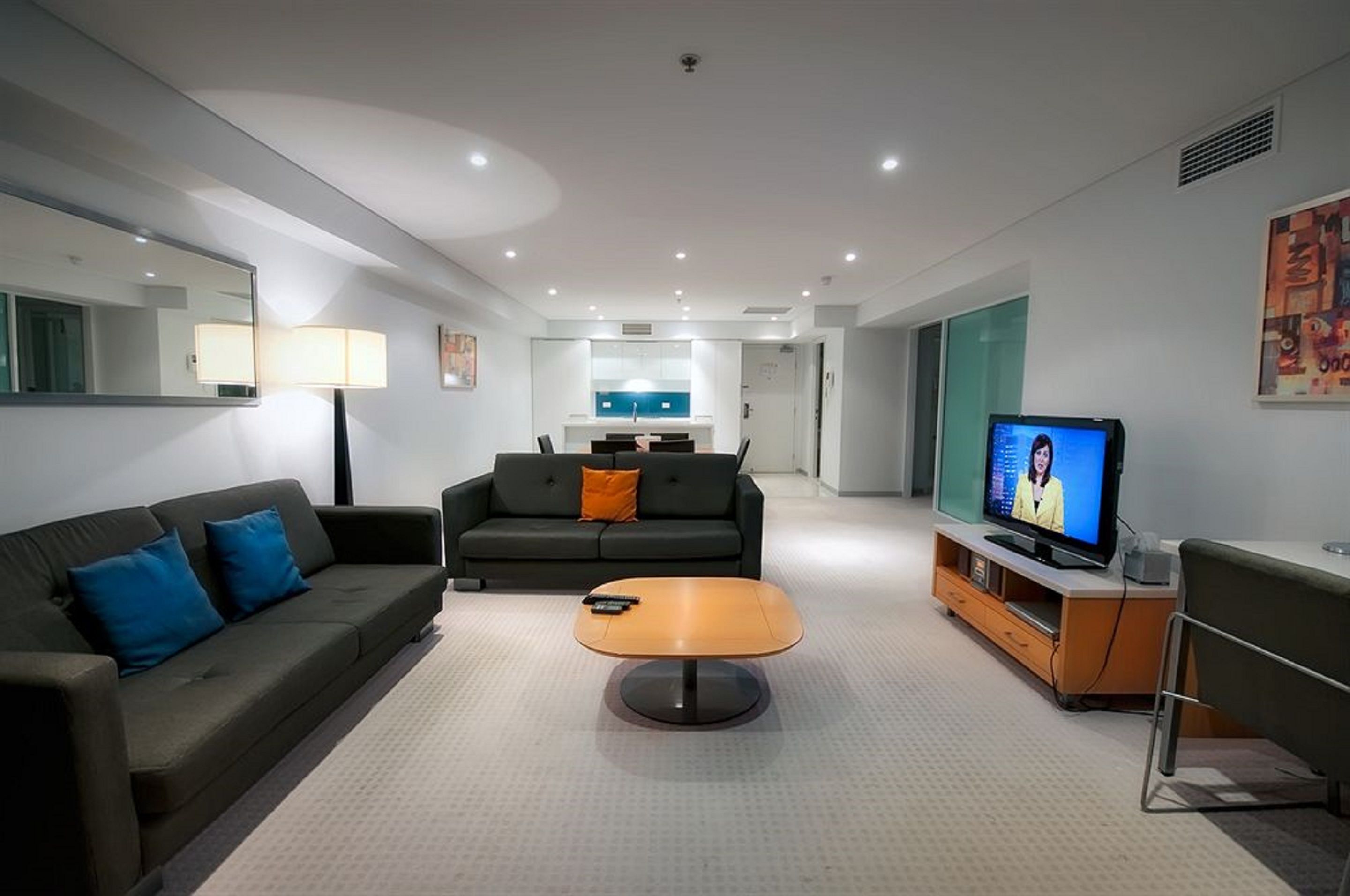 Flat-screen TV, DVD player