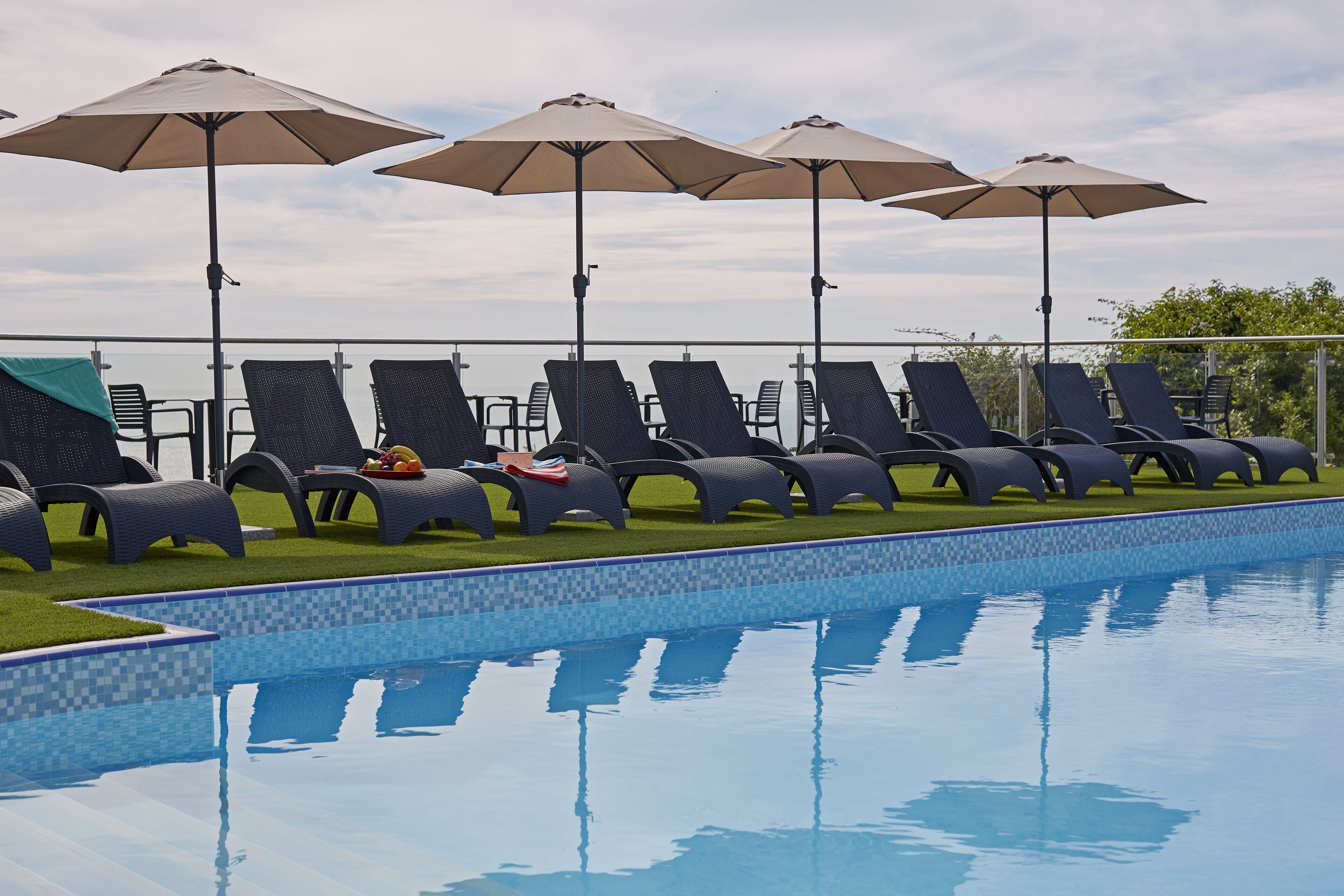 Indoor pool, outdoor pool, sun loungers