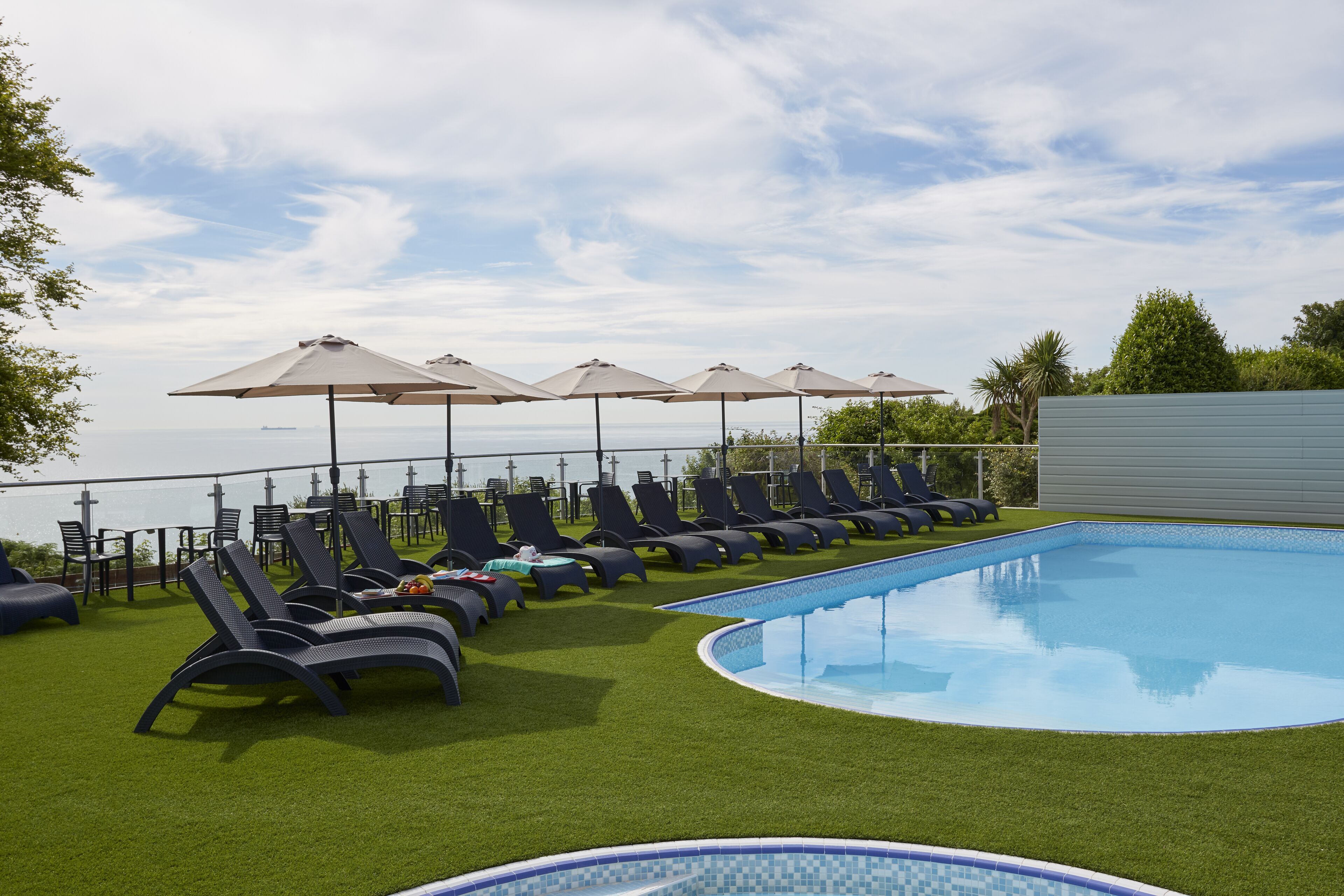 Indoor pool, outdoor pool, pool loungers