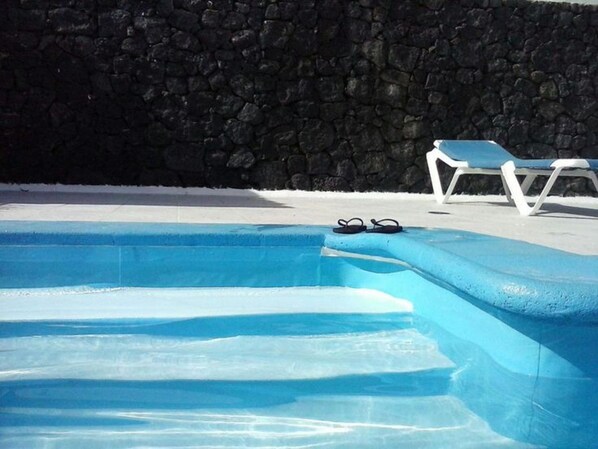 Outdoor pool, pool umbrellas, pool loungers