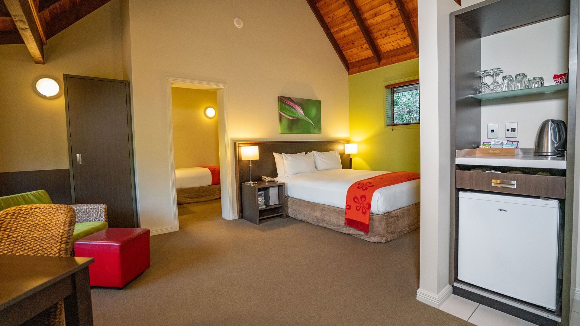 In-room safe, desk, iron/ironing board, free cribs/infant beds