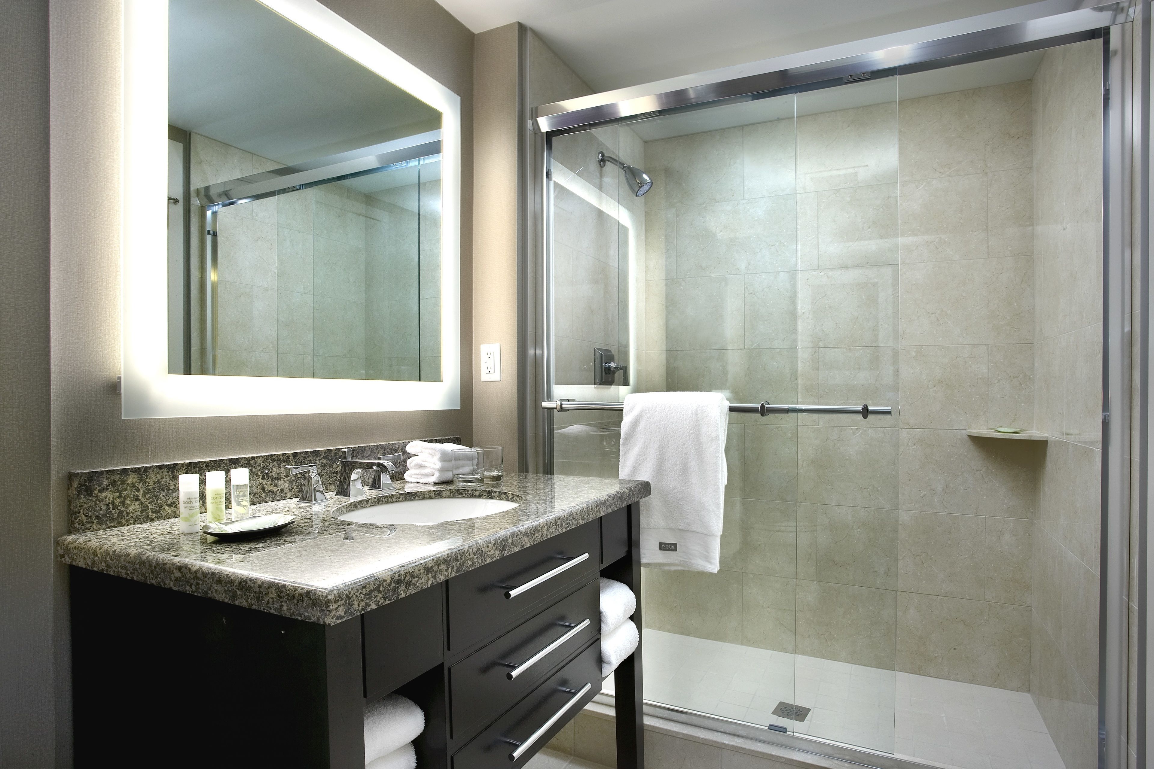 shower, free toiletries, hair dryer, bathrobes