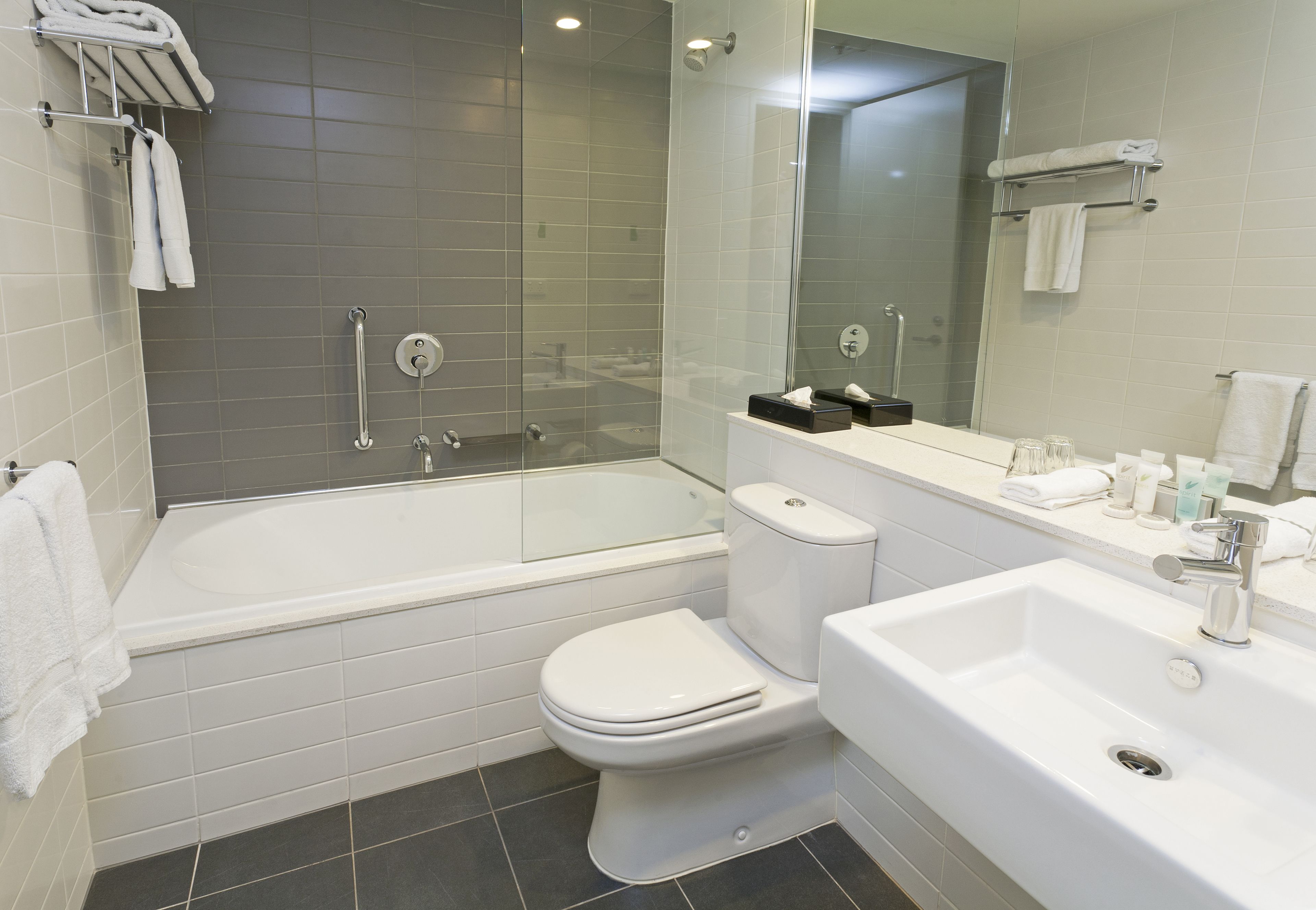 premier king room | bathroom | combined shower/bathtub, free toiletries, hair dryer, towels