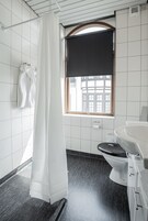 Shower, free toiletries, hair dryer, towels