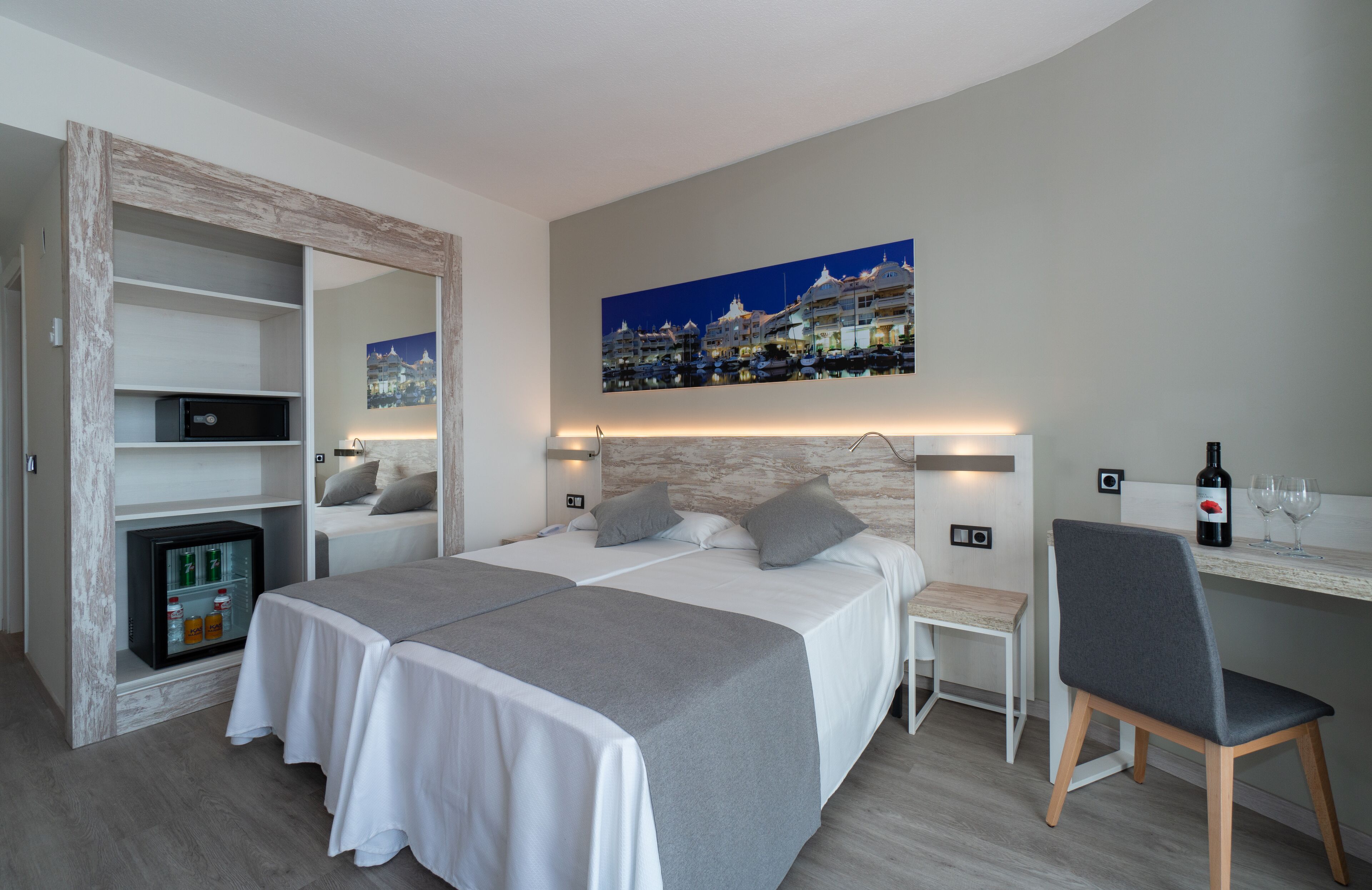 Desk, free WiFi, bed sheets
